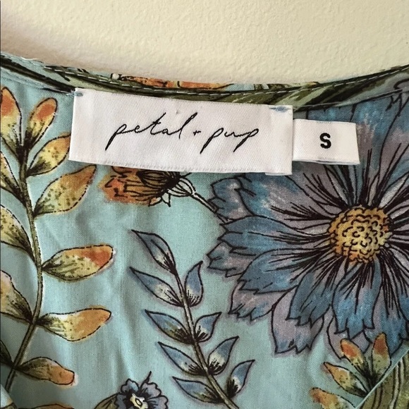 Petal and Pup Sz S Blue Floral Maxi Flutter Sleeve Ruched Waist V-Neck Sundress - Picture 5 of 9